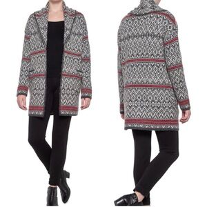 Aspen Cardigan Sweater Womens Size Small Gray Red Nordic Fair Isle Open Front